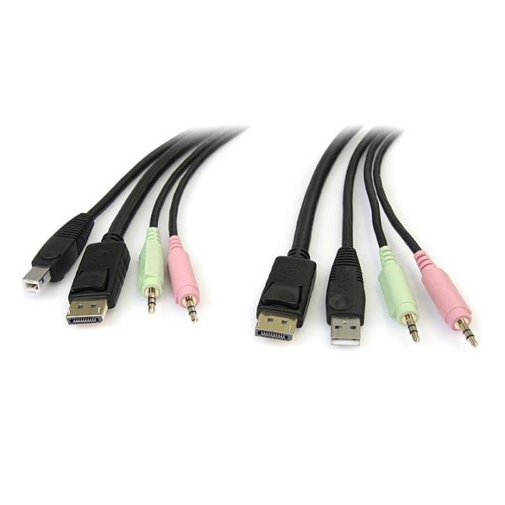 StarTech.com - Cable Conmutador KVM USB DisplayPort 4 en 1 c/ Audio y Micrófono - 6 pies DP4N1USB6