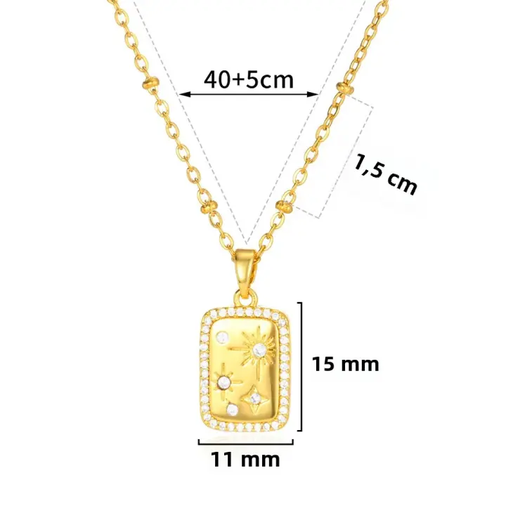 Collar De Cuerda De Acero Inoxidable Con Zirconia Cuadrada Brillante Para Mujeres Y Niñas Estilo Vintage Color Dorado Joyería De Cadena Con Encanto Regalo - 1