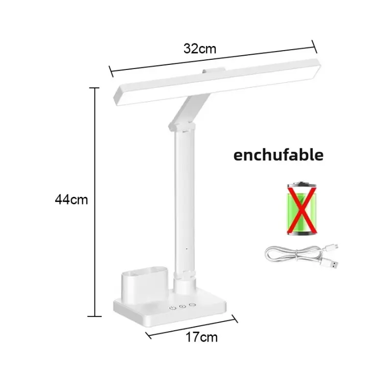 Lámpara De Escritorio LED Con Reloj Y 2 Cabezas Recargable Por USB Iluminación Dimmable Y Plegable Protección Ocular Para Lectura Y Noche - 1