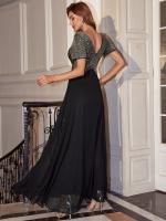 Vestido De Noche Con Cuello En V Y Secuinas De Contraste Nuevo Vestido Largo Elegante Para Mujer Con Corte Slim Y Sequinias - details 2