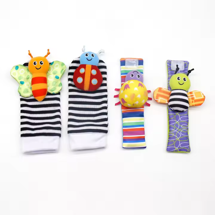 Juego De 4 Juguetes Para Bebé Rattles De Pies Y Muñecas Con Estampado De Animales Cepillo De Dientes De Bebé Para Niños Y Niñas De 0 a 12 Meses - 1
