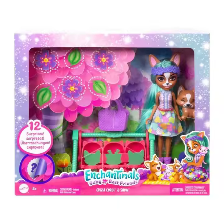 ENCHANTIMALS BABY BEST FRIENDS FOREVER MUÑECA CRIZIA CORGI CON MASCOTA PERRO SHOW DE MATTEL - 1