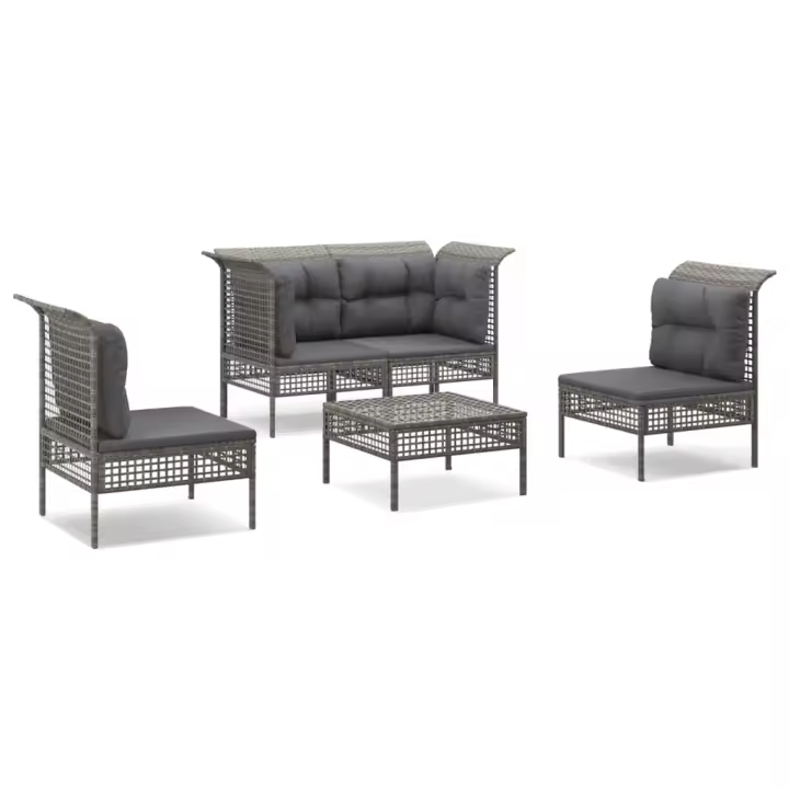 vidaXL Set de muebles de jardín 5 pzas y cojines ratán sintético gris - 1