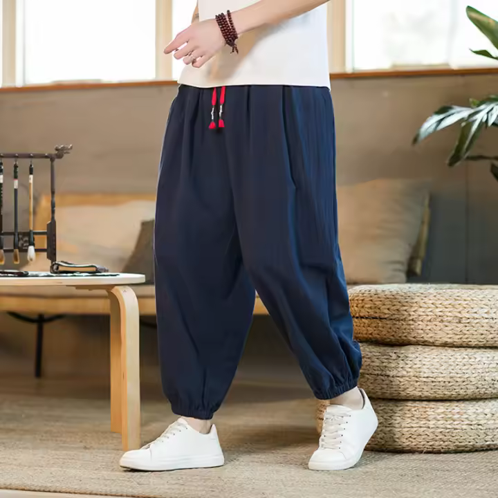 Pantalones Harem De Algodón Y Lino Para Hombres 2024 Talla M-5XL Estilo Japonés Casual Primavera Otoño Con Cuerda Suelta - 1