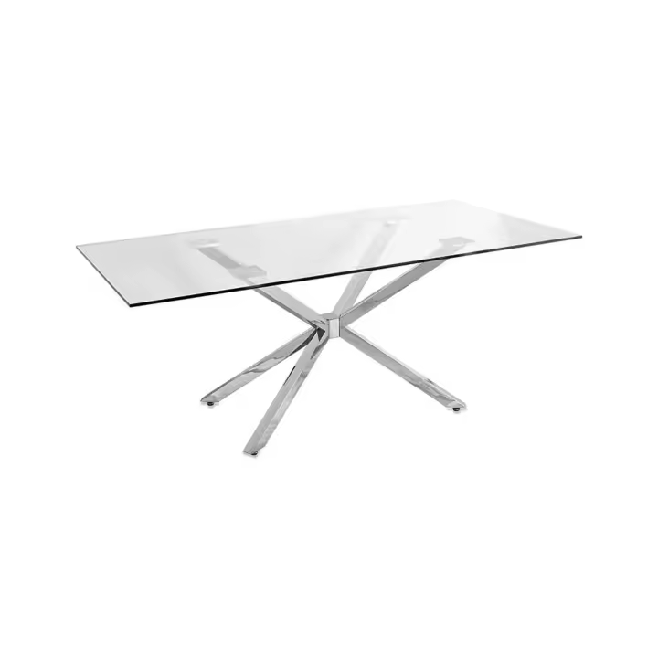 Mesa de Comedor Aspa Acero Inoxidable Plateado Top Cristal Romana 200*76*100 - 1