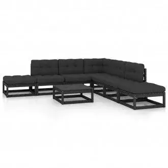 VIDAXL 3076563 conjunto de muebles para jardín fabricados en madera de 8 piezas con cojines en color negro y gris antracita vida xl - 1