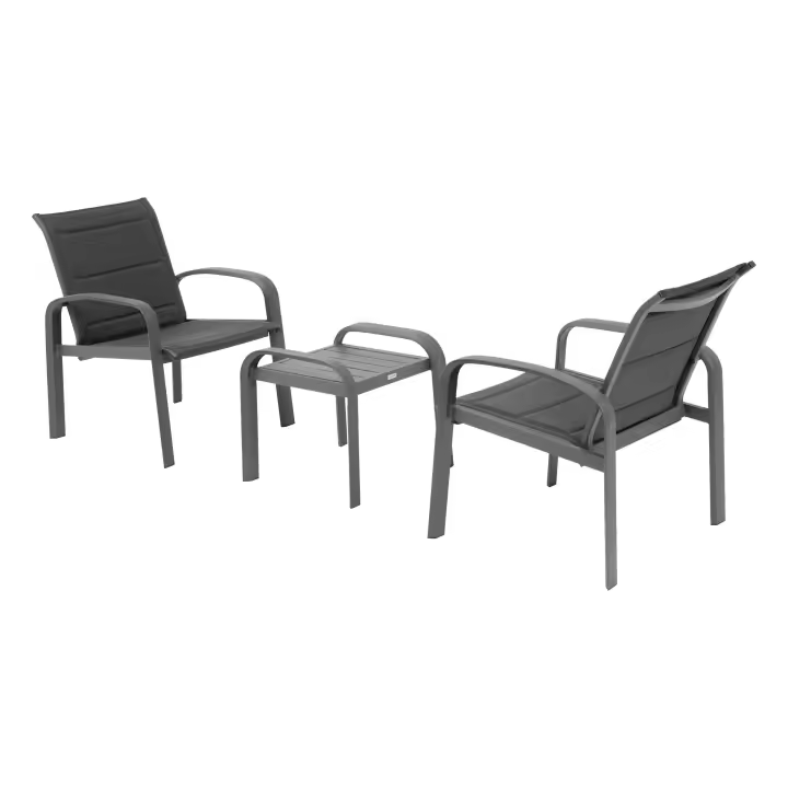 Conjunto de Muebles Elyn Exterior Jardín Terraza 3 Piezas Estilo Contemporáneo Color Gris Antracita y Grafito - 1