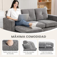 HOMCOM Sofá Chaise Longue Reversible, Sofá de 3 Plazas en Forma de L, Tapizado en Chenilla, Asiento y Respaldo Acolchados, Estructura de Acero, 186x130x84 cm, Gris Oscuro - details 3
