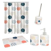 Bloom Store-Conjunto De Accesorios De Baño , Conjunto De Accesorios De Baño De 6 Piezas Con Cortina de Baño,Alfombra De Baño,Dispensador De Loción De Jabón, Jabonera, Escobilla De Baño, Set De Baño Regalo De Inauguración De La Casa - details 1