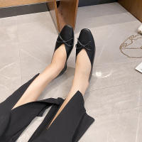 Zapatos Planos Elegantes De Mujer Con Punta Cuadrada Y Tacón Bajo Estilo Coreano Mary Janes Color Negro Suela Suave Para Oficina Y Carrera - details 7
