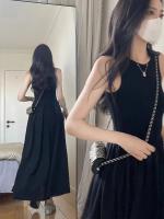 Vestido Hepburn Estilo Francés De Verano En Negro Sin Mangas Cinturado Con Bolsillo Vestido De Falda A-Line Para Niña - details 2