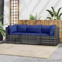 vidaXL Set de muebles de jardín 3 pzas y cojines ratán sintético gris - details 0