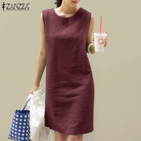 Vestido ZANZEA De Verano 2024 Sin Mangas Elegante Para Mujer Color Sólido Vestido De Playa Y Oficina Largo De Rodilla Estilo Casual - details 7