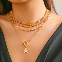 Juego De 4 Collares Vintage Con Estrella Y Hebilla OT Para Mujeres Y Hombres Cadena Cubana Metálica Gótica Moda 2024 Steampunk Grunge - details 0