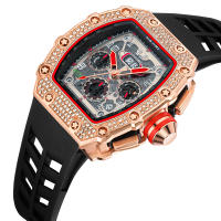 Reloj De Pulsera Masculino PINTIME Casual Fashion Con Bisel De Diamante Y Correa De Silicona Cronógrafo Resistente Al Agua Cuarzo Luminoso Tipo Tonneau Material Metálico - details 1