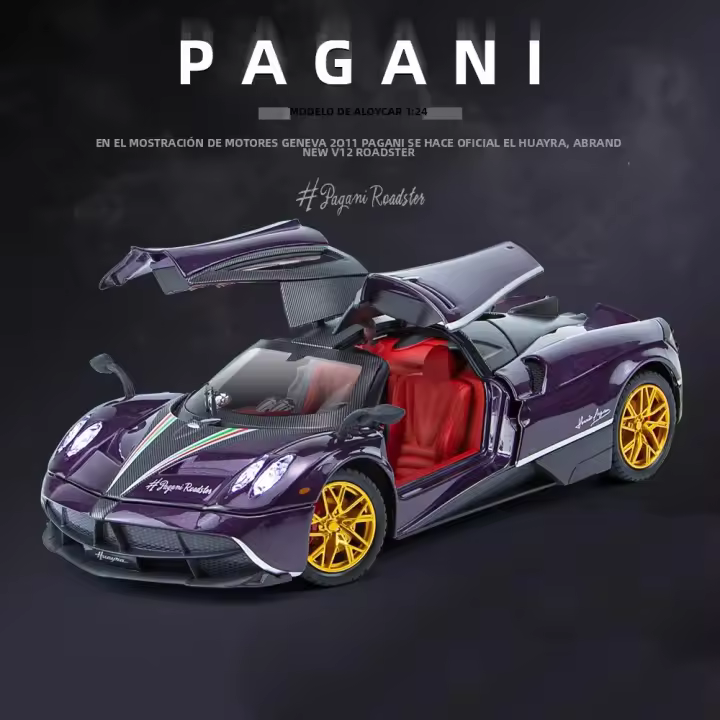 Modelo De Coche Deportivo Pagani Huayra Dinastia 1:24 En Escala Con Luz Y Sonido Puertas Abiertas Colección Para Niños Regalo Vehículo De Carreras Duradero De Aleación Metal Y Plástico Tamaño 20.5*8.8*5CM - 1