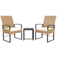 Outsunny Conjunto de Jardín Exterior de 3 Piezas con Respaldo Ajustable Juego de 2 Sillas y Mesa de Ratán con Cojines Acolchados y Encimera de Vidrio Templado para Balcón Terraza Beige y Blanco - details 0