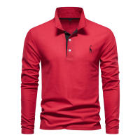 Camisa Polo Para Hombre AIOPESON 2023 Con Bordado De Ciervo Manga Larga Color Sólido Estilo Casual Business Anti-Shrink - details 9