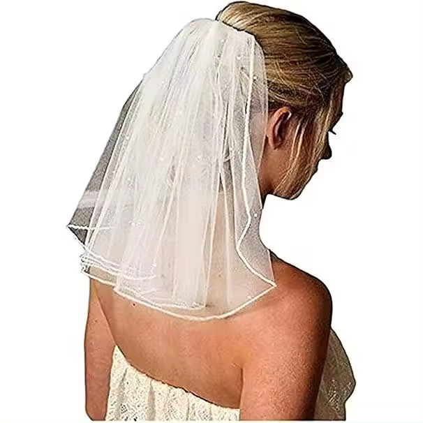 Velos de novia con perlas, velos de boda, velos cortos blancos para mujer con peine para novias, despedidas de soltera, disfraz de Chucky, regalo de graduación - 1