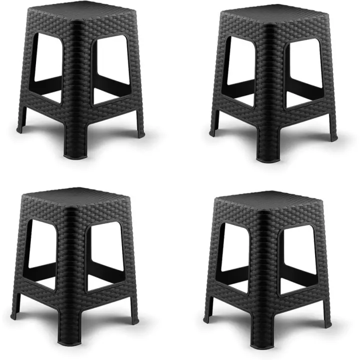 COSHANO 4X Taburete plástico Estilo ratán Moderno apilable para Interior y Exterior - 36x36x45cm (4, Negro) - 1