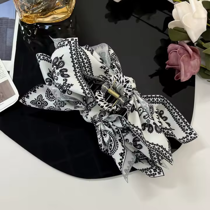 Pinza Para El Pelo Estilo Bohemio Grande Con Lazo Y Patrón De Cashew Accesorio De Moda Para Mujeres Clip De Tiburón De Viaje Decorativo - 1