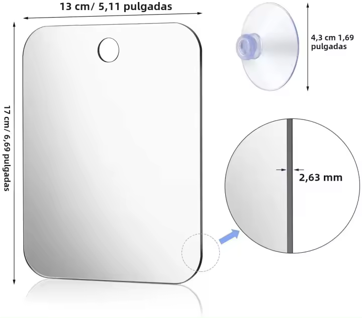 Espejo De Baño De Acrílico Sin Nubosidad Espejo De Ducha Portátil Para Hombres Y Mujeres Para Maquillaje Y Barba Instalación En La Pared - 1