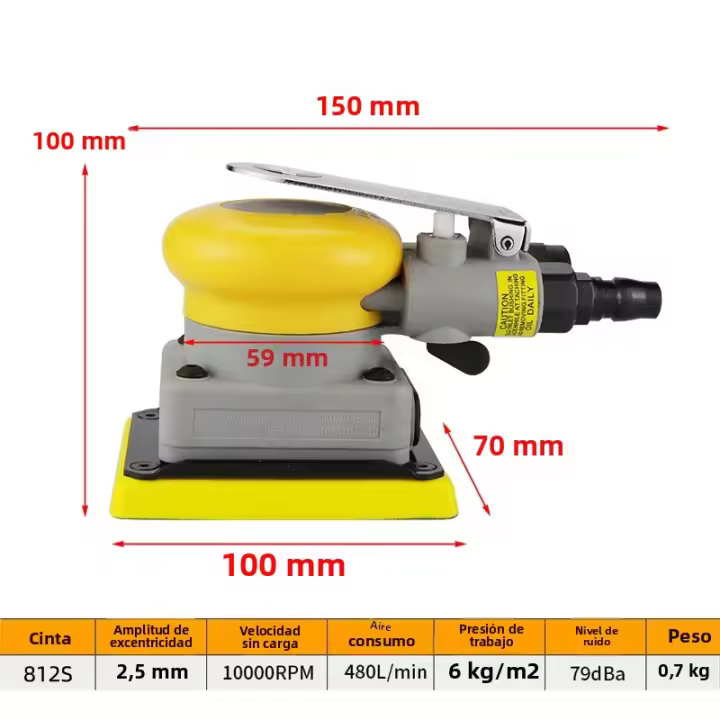 Pulidora Pneumática Rectangular Para Pintura De Coche Y Barro 70*198mm Máquina De Papel De Hierro Adecuada Para Automóviles DIY En Casa - 1
