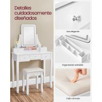 Tocador con espejo LED, 3 colores de luz led y brillo ajustable, taburete acolchado incluido, 5 cajones y organizador extraíble - details 4