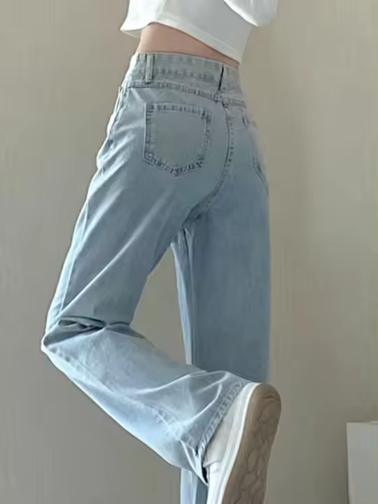 Jean Vaquera Para Mujer Estilo Vintage Pantalones Rectos Casuales De Pierna Ancha Color Sólido Blanco Negro Talla Regular Ajuste Midi - 1