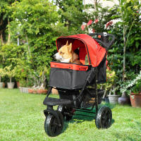 PawHut Cochecito para Mascotas Plegable Carritos para Perros con 3 Ruedas Puerta Ventanas de Malla Cesta de Almacenaje y Correas de Seguridad Marco Acero 109,5x57,5x106,5 cm - details 1