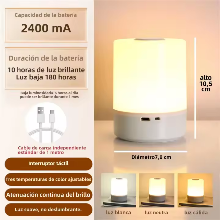 Lámpara Nocturna LED Recargable Con Interruptor Táctil Y Tres Colores Para Cocina Pasillo Armario Dormitorio Luz De Hogar USB - 1