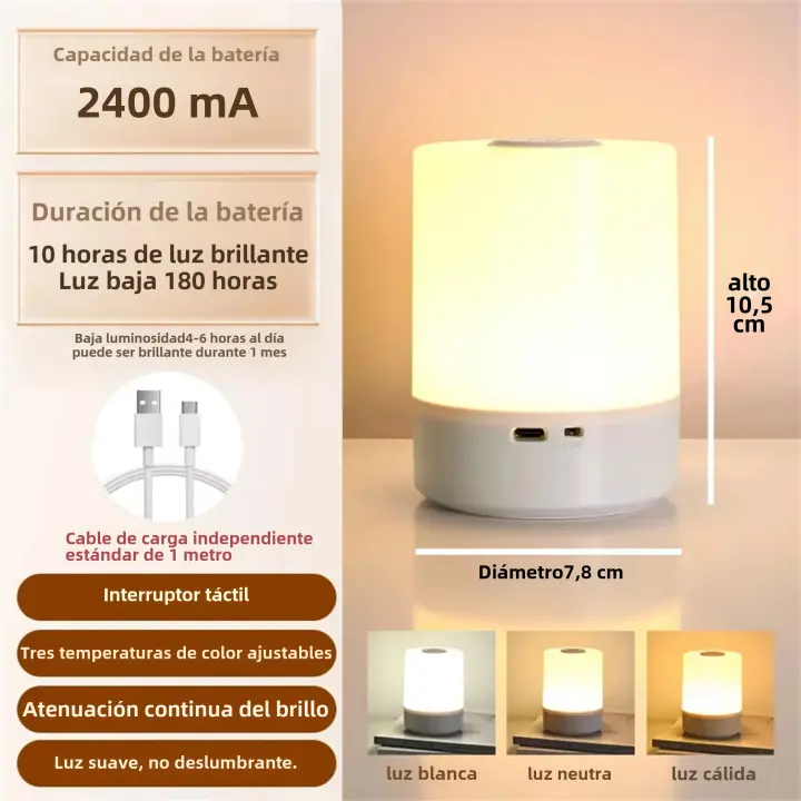 Lámpara Nocturna LED Recargable Con Interruptor Táctil Y Tres Colores Para Cocina Pasillo Armario Dormitorio Luz De Hogar USB - 1