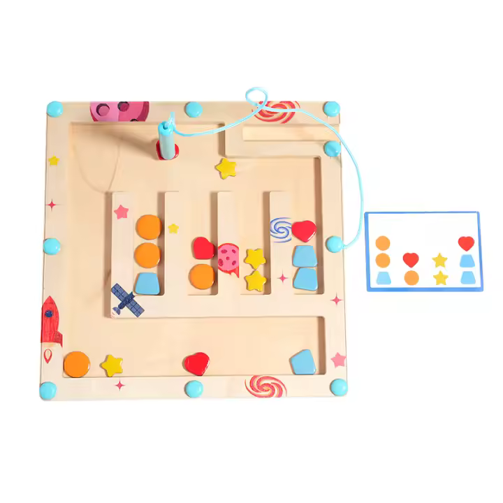 Juego Educativo De Madera Con Laberinto Magnético Y Formas Para Niños Aprendizaje Montessori De Viaje Mejora Las Habilidades Motoras Finas Edad 3+ - 1