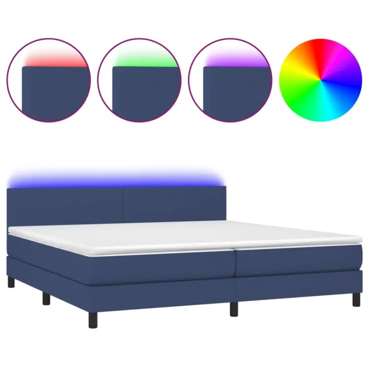 vidaXL Cama box spring con colchón y LED tela azul 200x200 cm - 1
