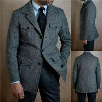 Traje De Negocios Vintage Para Hombre 2024 Traje De Boda Slim Fit Tweed Herringbone Chaqueta De Notch Lapel Traje De Male Blazer - details 1