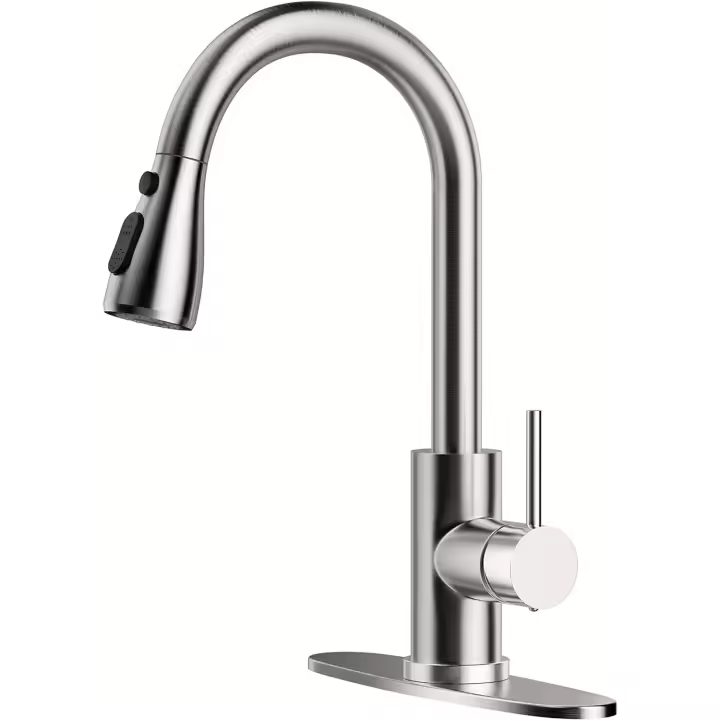 Grifo de Cocina Moderno de Maple inoxidable con válvula de bola, tratamiento de surface cepillado, Caño Grados giratorio de 360, pulverizador de doble función para Agua fría y Caliente-Níquel cepillado - 1