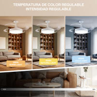 Ventilador de Techo con Luz LED 72W – Motor DC Silencioso – Aspas Retráctiles – 6 Velocidades, Luz Cálida, Día y Fría (3000K-4000K-6000K) – Temporizador – Ø102 cm, Mando Incluido [Clase de eficiencia energética E] - details 9