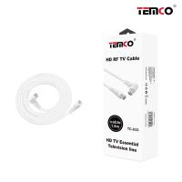 TEMCO Cable de Antena Blanco 1,8m 3m 5m, Macho a Macho, Alargador de Antena, Cable para TV, Cable Antena para Television, con 1 Clavija angular. Cable Antena de TV acodado de 75 Ohm, - details 0