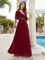 Vestido De Novia Sastre Unithorse Elegante Con Encaje Y Mariposa En Manga Chiffon Para Damas De Honor V-Neck Largo Al Piso - details 2