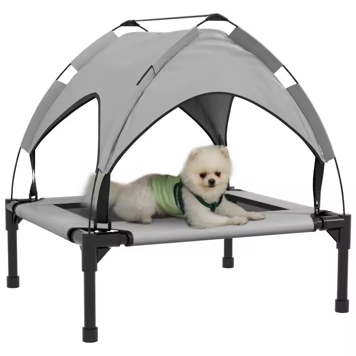 PawHut Cama para Perros Elevada con Toldo Cama para Perros Grandes con Marco de Acero y Bolsa de Transporte para Interior y Exterior 76x61x69,5 cm Gris - 1