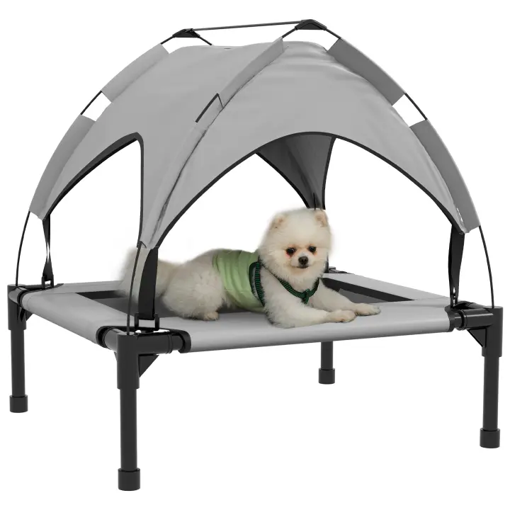 PawHut Cama para Perros Elevada con Toldo Cama para Perros Grandes con Marco de Acero y Bolsa de Transporte para Interior y Exterior 76x61x69,5 cm Gris - 1