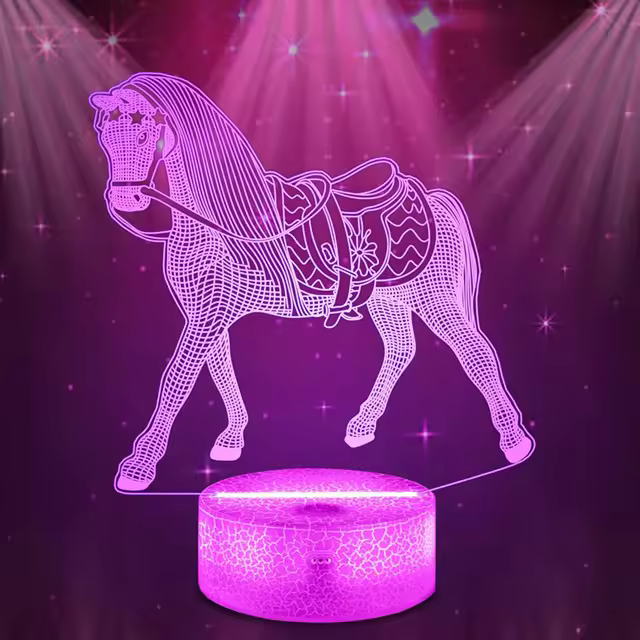 Lámpara Nocturna 3D De Caballo Animal Decoración Para Dormitorio De Niños Luz De Escritorio Para Regalo De Navidad Y Cumpleaños - 1
