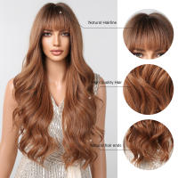 Pelucas Sintéticas De Onda Corporal Larga Para Mujer Color Marrón Con Franja Anteojos Resistente Al Calor Para Uso Diario Y Fiestas Peluca Artificial De Cuerpo De Cobre - details 1