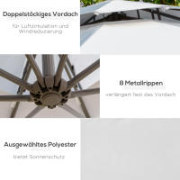 Parasol Voladizo Ø 2,67x2,45 m Parasol Doble Base Cruzada Maple Protección Solar Exterior Poliéster Acero Gris Claro - details 5