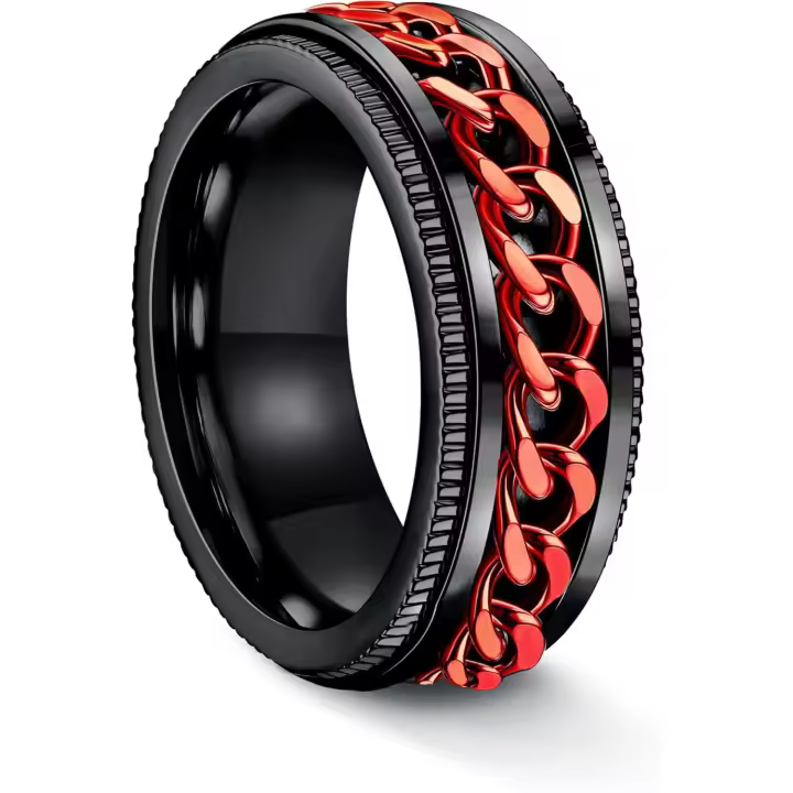 Anillos de Maple inoxidable para hombre - Anillo giratorio para hombres y Mujeres, anillos de Ansiidad, Cadena Negra, Alianza de Boda de 8mm, Talla 8-12 - 1