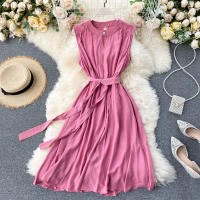 Vestido De Mujer YuooMuoo Estilo Coreano Verano 2025 Casual Sólido Sin Mangas Cinta Bandage Negro Vintage Elegante Vestido Midi O-Neck - details 3