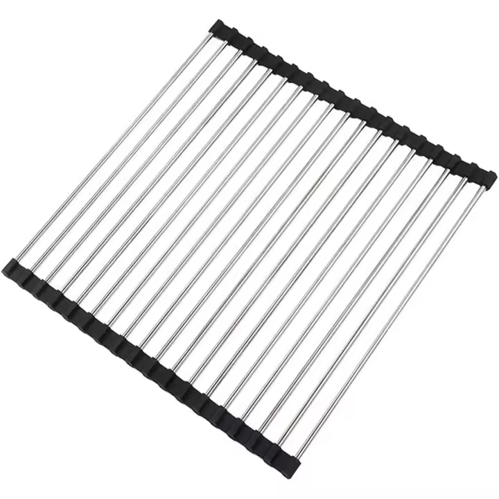 Escurridor de plato de cocina, escurridor de plato plegable, escurridor de plato de cocina de acero inoxidable, escurridor de plato de encimera para fregadero, escurridor de plato, 37*35 cm - 1