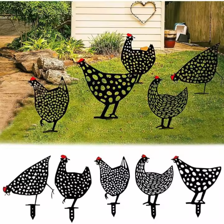 Silueta de pollo, 5 UDS., decoración realista para Suelo de césped, Arte para Patio de Gallinas Decoración metálica para Jardín, exquisita - 1