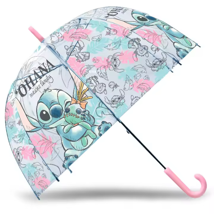 Stitch, Paraguas Stitch Ohana, Transparente, EVA, Forma de Campana, Niñas, Niños, Infantil, 46 cm. Kiglam - 1