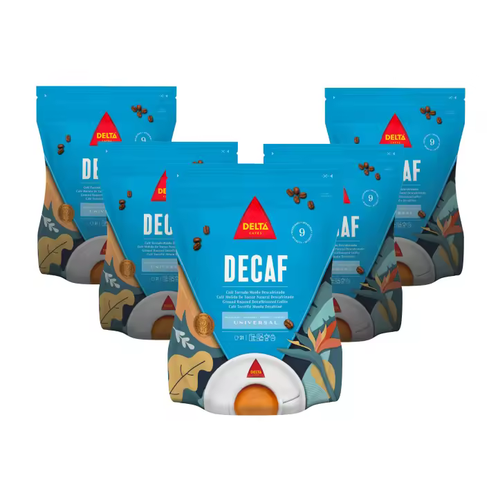 Delta Decaf - Pack Café Molido Descafeinado 5 uds x 220 gr - Aroma Rico en Notas de Caramelo, Vainilla y Frutos Secos - 1